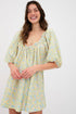 Charming Floral Print Frilled Half Sleeve U Neck A-Line Dress